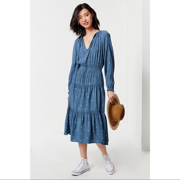 tiered smock midi dress